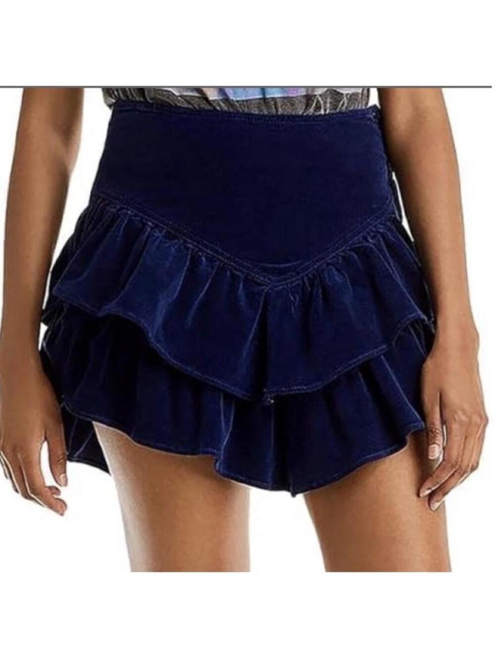 Mother Ruffle Mini Skirt Blueprint navy blue corduroy going out western preppy
